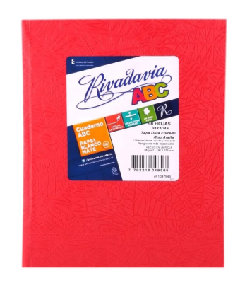 Cuaderno Rivadavia Abc 19X24 Forrado T/D 98 Hjs Rayado Rojo