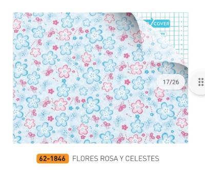 Rollo Autoadhesivo Lama 45X10 Mts Flor Rosa Y Celeste 1846