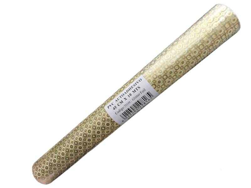 Rollo Autoadhesivo 45X10 Mts Glitter Circulo Oro Ts144
