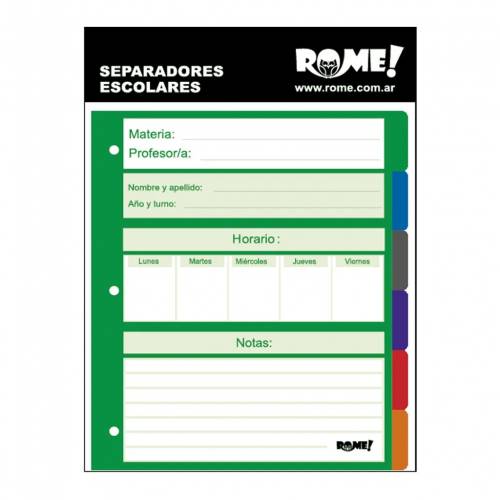 Separador De Materias Rome Escolar Clsico 6h 75001/4