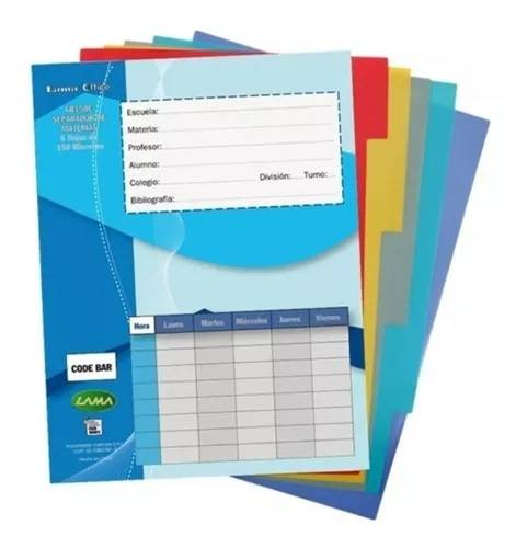 Separador De Materias Lama Escolar Color 6 Posic 150 Mic