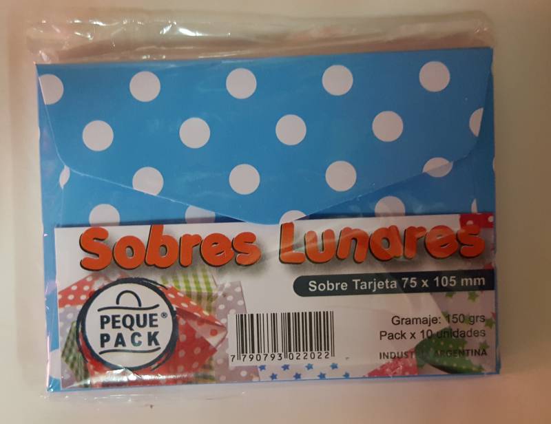 Sobre Tarjeta 75X105Mm Lunares Paq X 10 Un Peque Pack Celeste