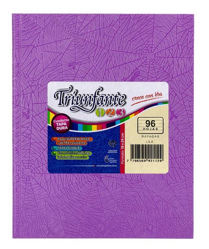 Cuaderno Triunfante 123 Forrado 19X23 T/D 96 Hjs Rayado Lila
