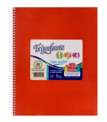 Cuaderno Triunfante Forrado 21X27 C/Esp 60 Hjs Rayado Rojo