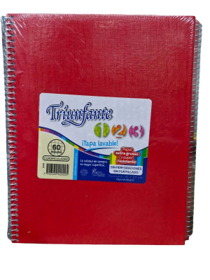 Cuaderno Triunfante Forrado 21X27 C/Esp 60 Hjs Cuadriculado Rojo
