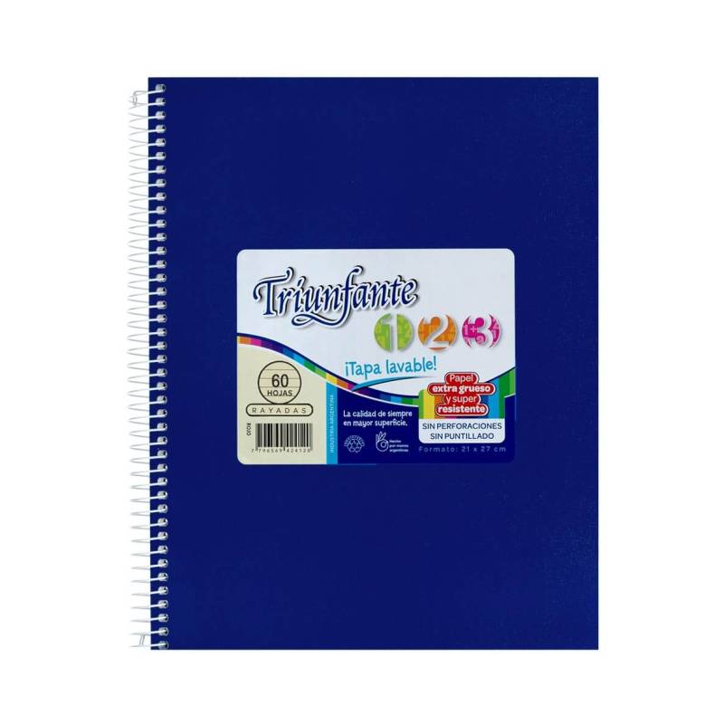 Cuaderno Triunfante Forrado 21X27 C/Esp 60 Hjs Rayado Azul
