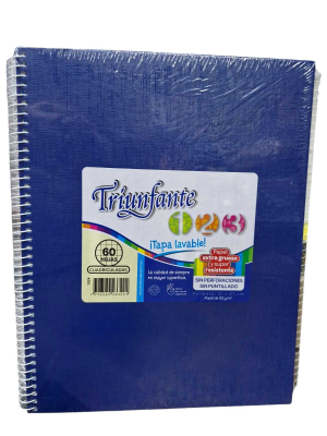 Cuaderno Triunfante Forrado 21X27 C/Esp 60 Hjs Cuadriculado Azul
