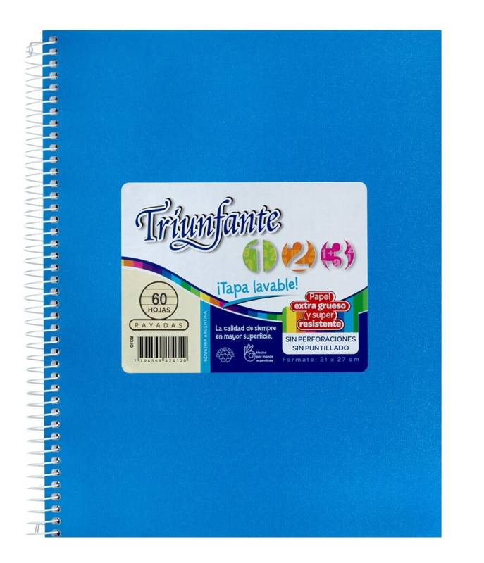 Cuaderno Triunfante Forrado 21X27 C/Esp 60 Hjs Rayado Celeste