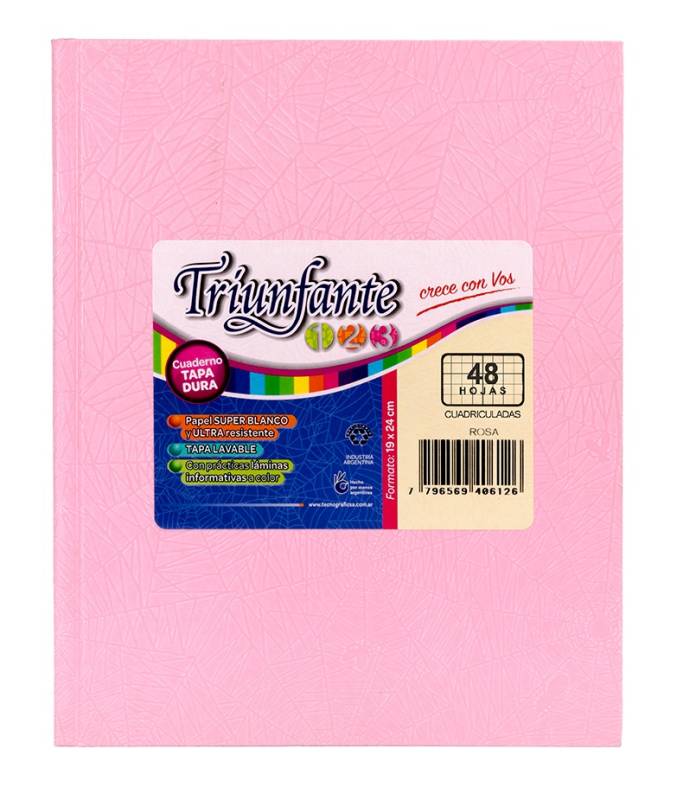 Cuaderno Triunfante 123 Forrado 19X23 T/D 48 Hjs Cuadriculado Rosa
