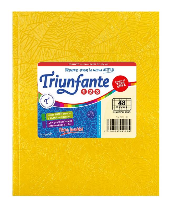 Cuaderno Triunfante 123 Forrado 19X23 T/D 48 Hjs Cuadriculado Amarillo