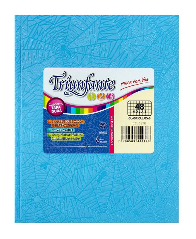 Cuaderno Triunfante 123 Forrado 19X23 T/D 48 Hjs Cuadriculado Celeste