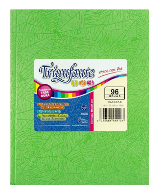 Cuaderno Triunfante 123 Forrado 19X23 T/D 96 Hjs Rayado Verde Mza