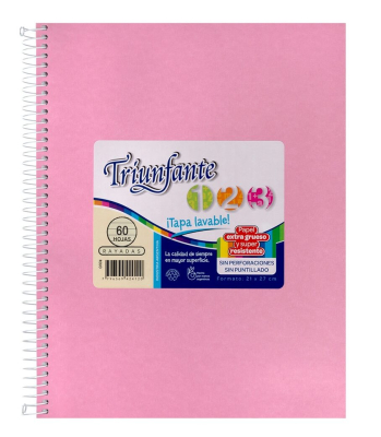 Cuaderno Triunfante Forrado 21X27 C/Esp 60 Hjs Rayado Rosa