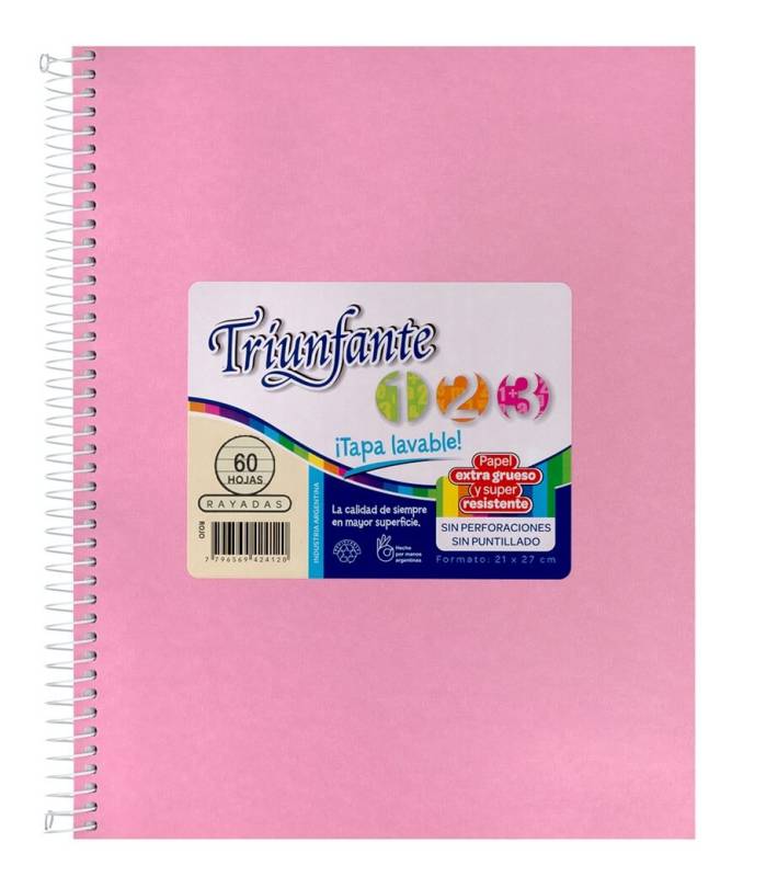 Cuaderno Triunfante Forrado 21X27 C/Esp 60 Hjs Rayado Rosa