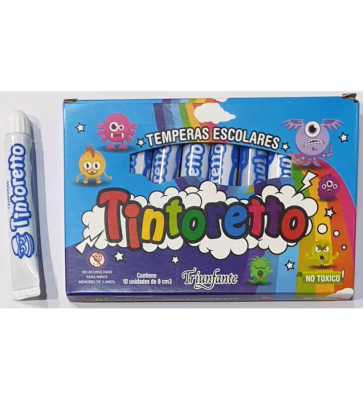 Témpera Escolar Tintoretto Caja 8 Ml X 10 Unid Celeste