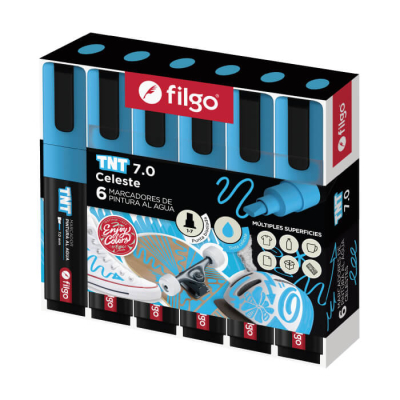 Marcadores Filgo Tnt 7.0 Al Agua Estuche X 6 Celeste