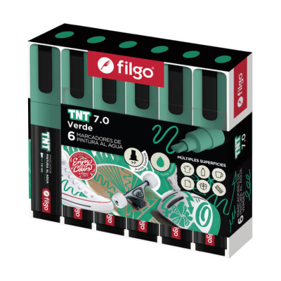 Marcadores Filgo Tnt 7.0 Al Agua Estuche X 6 Verde