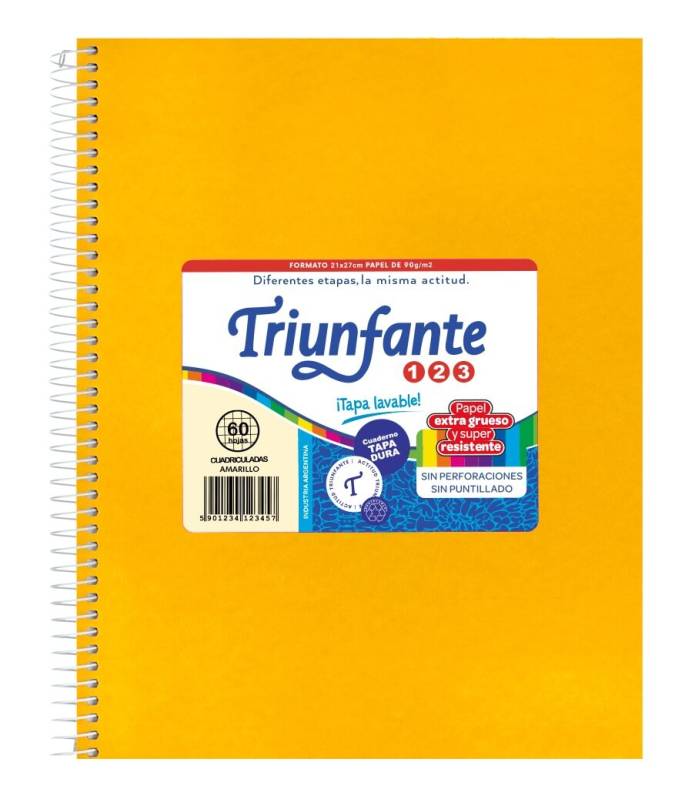 Cuaderno Triunfante Forrado 21X27 C/Esp 60 Hjs Cuadriculado Amarillo