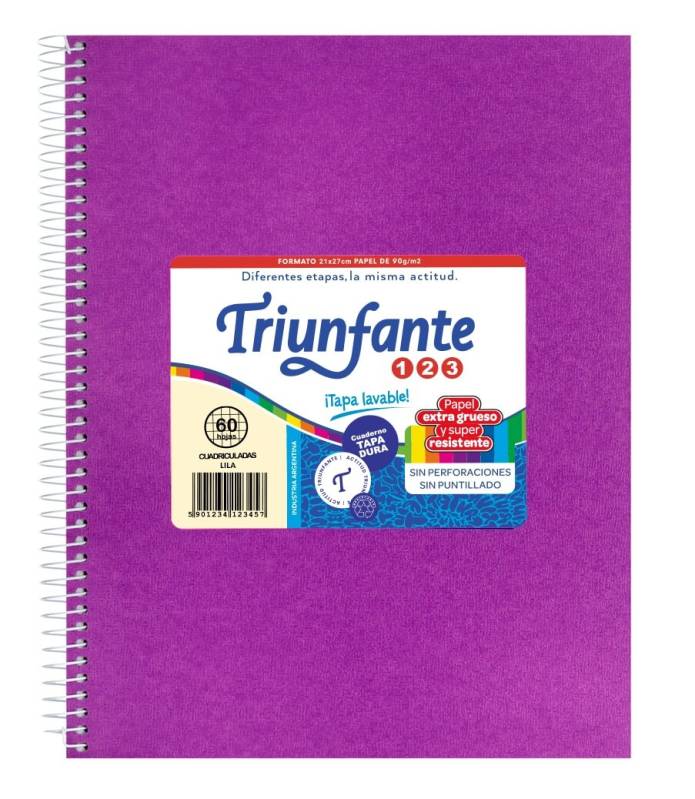 Cuaderno Triunfante Forrado 21X27 C/Esp 60 Hjs Cuadriculado Lila