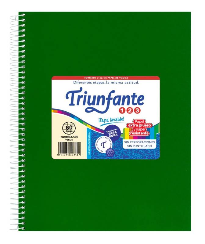 Cuaderno Triunfante Forrado 21X27 C/Esp 60 Hjs Cuadriculado Verde