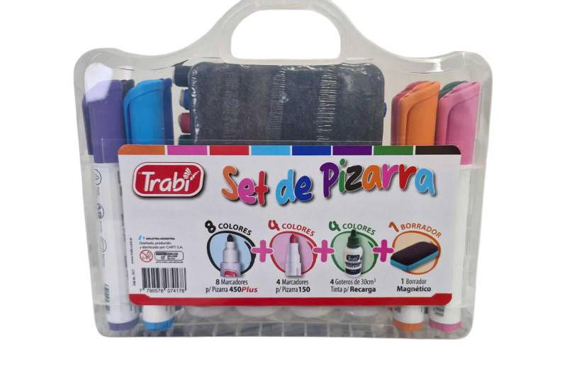 Marcadores Trabi P/Pizarra + Tintas + Borrador En Valija