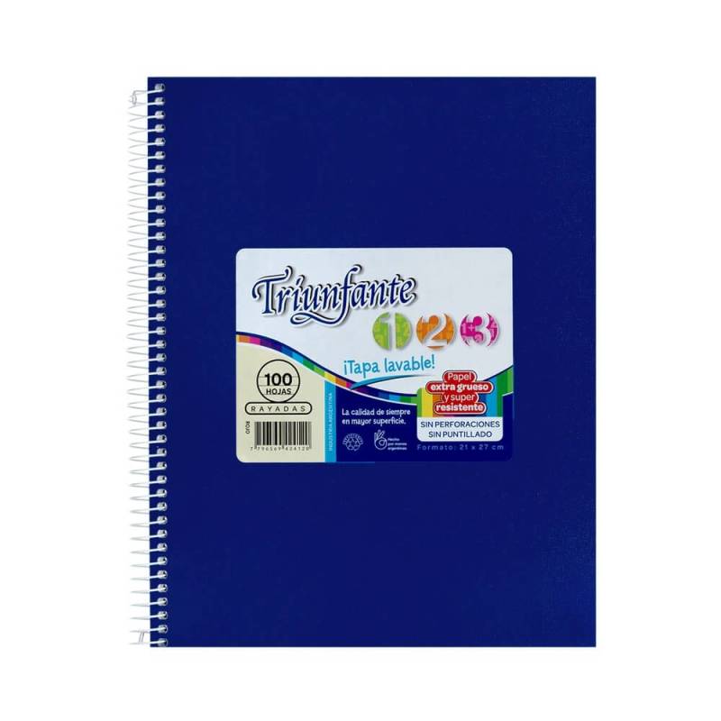 Cuaderno Triunfante Forrado 21X27 C/Esp 100 Hjs Cuadriculado Azul