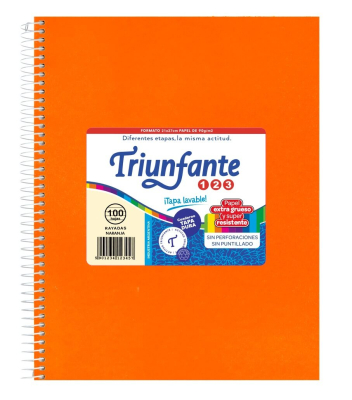 Cuaderno Triunfante Forrado 21X27 C/Esp 100 Hjs Rayado Naranja