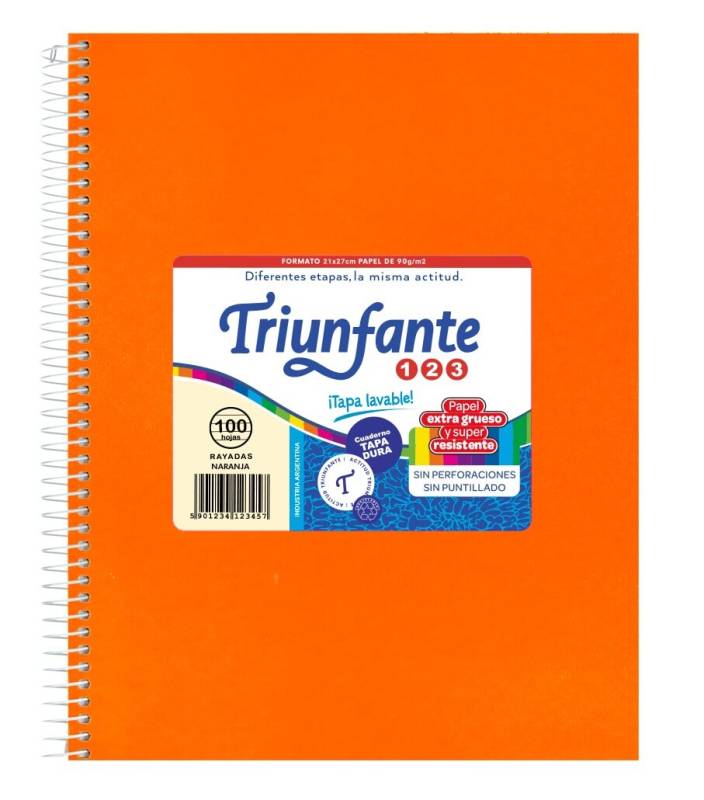 Cuaderno Triunfante Forrado 21X27 C/Esp 100 Hjs Rayado Naranja