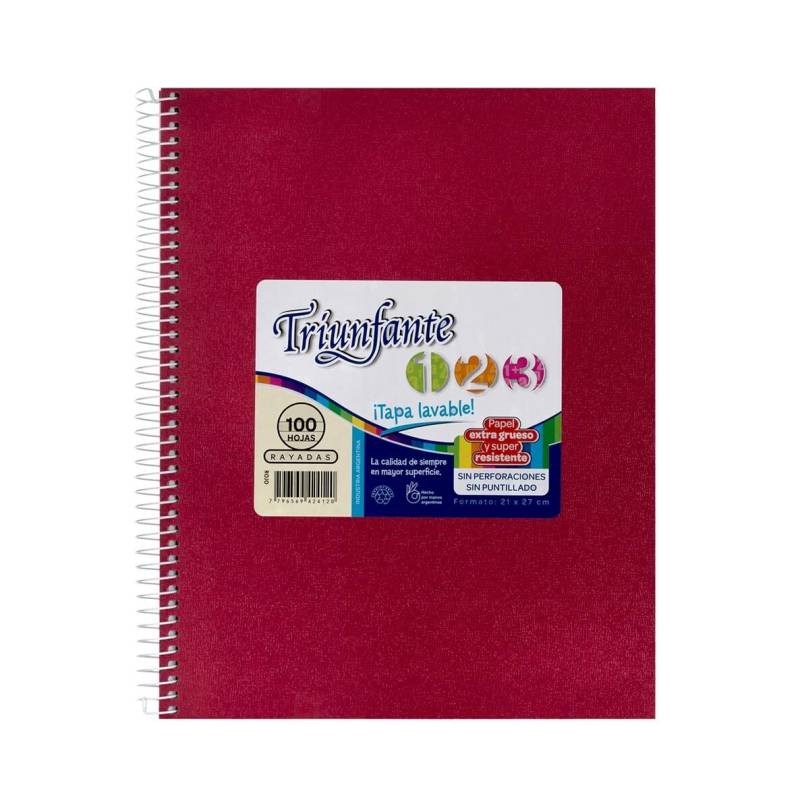 Cuaderno Triunfante Forrado 21X27 C/Esp 100 Hjs Rayado Rojo
