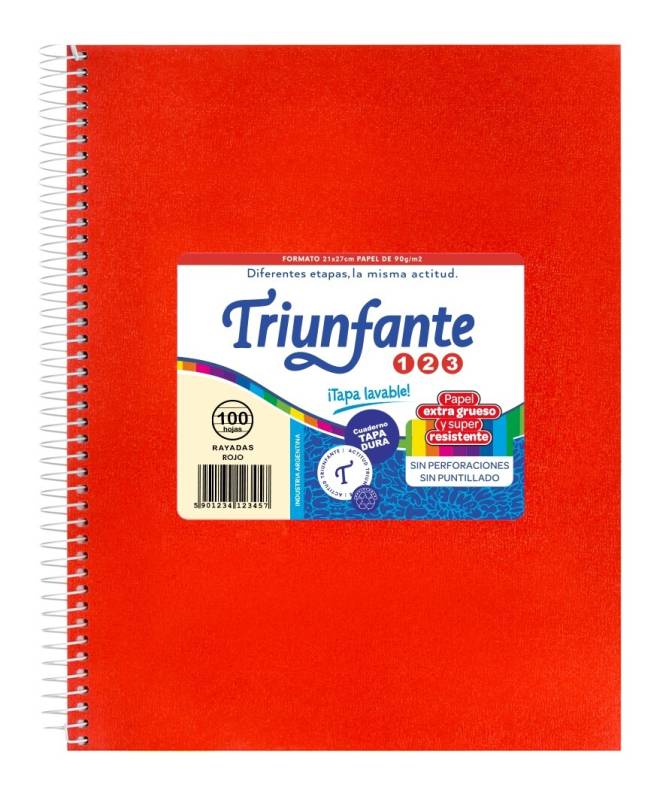 Cuaderno Triunfante Forrado 21X27 C/Esp 100 Hjs Rayado Rojo