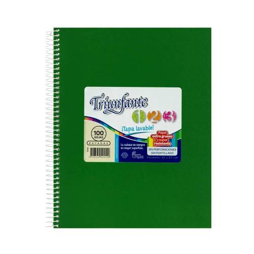 Cuaderno Triunfante 123 Forrado 21x27 C/esp 100 Hjs Rayado Verde