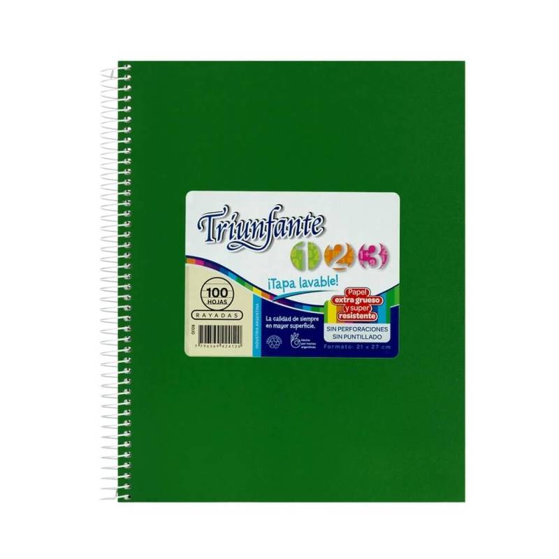 Cuaderno Triunfante Forrado 21X27 C/Esp 100 Hjs Rayado Celeste