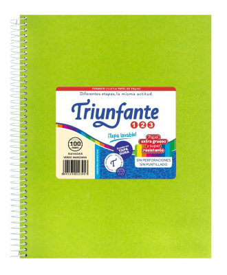 Cuaderno Triunfante Forrado 21X27 C/Esp 100 Hjs Rayado Verde Mza